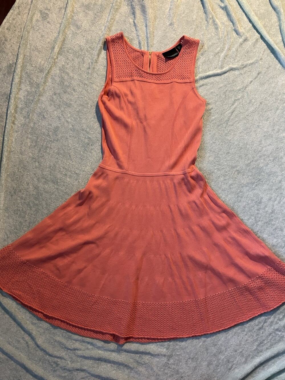 Cynthia Rowley Peach Orange Fit & Flare Pointelle Sleeveless Sweater Dress S